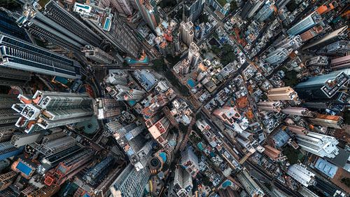 Hongkong Wanddecoratie – Dronefoto van Dichte Bebouwing in Birds-Eye Perspectief