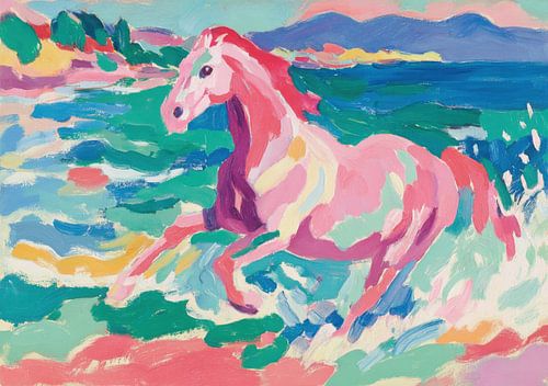 Roze paard in de branding