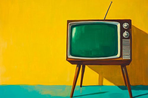 Retro television in front of a yellow background