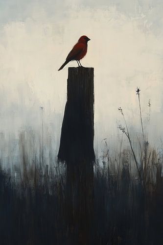 Roter Vogel auf der Lauer