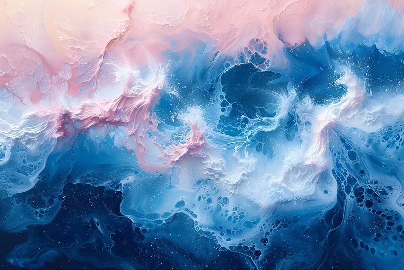 Rosa Gemälde | Gemälde Blau | Großes Gemälde Wohnzimmer von AiArtLand