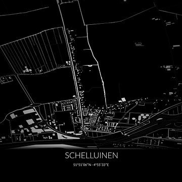 Black-and-white map of Schelluinen, South Holland. by Rezona