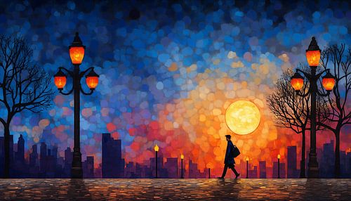 Wandelen bij zonsondergang surrealistisch surrealisme panorama