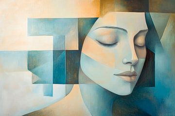 Geometric calm - portrait in blue tones by Poster Art Shop