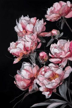 Rosa Pfingstrosen auf dunklem Grund von NJ Midnight Studio