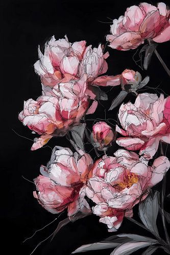 Rosa Pfingstrosen auf dunklem Grund