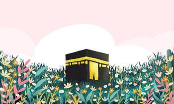 Holy Kaaba in a Beautiful Wildflower Garden Illustration