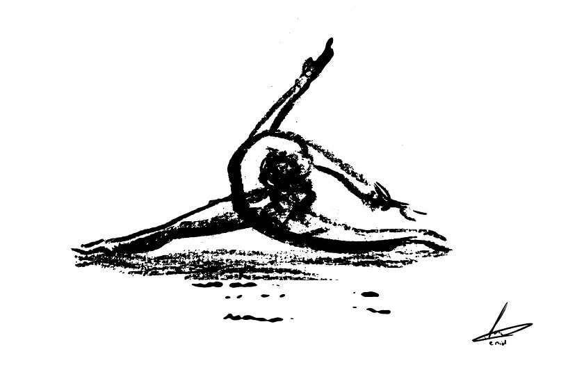 Danseuse en style abstrait - dessin au fusain en noir et blanc par Emiel de Lange