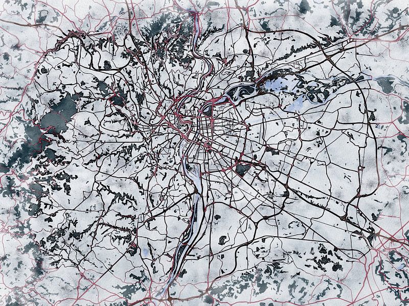 Kaart van Lyon metropole in de stijl 'White Winter' van Maporia