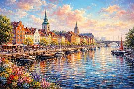 Aalborg in Dänemark – ein impressionistisches Gemälde. von Galerie Hoppenbrouwers