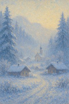 Ruhpolding St.-Georg-Kirche Winter – Bayerische Alpen Impressionistische Kunst von Travel Shop