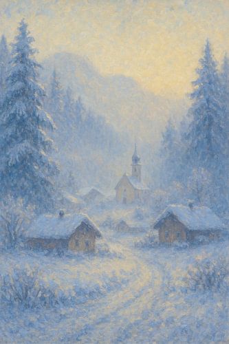 Ruhpolding St. George Church Winter – Bavarian Alps Impressionist Art by Travel Shop