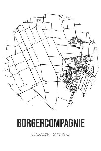 Borgercompagnie (Groningen) | Map | Black and White by Prints of Place