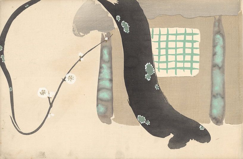 Pruimenboom bij dakrand van Kamisaka Sekka, 1909 van Gave Meesters
