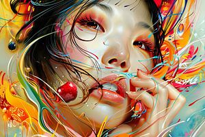 Japanische Frau Airbrush bunt