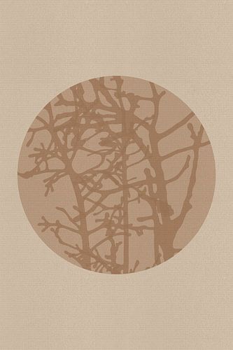 Japandi. Abstract botanisch kunstwerk in warm bruin en beige
