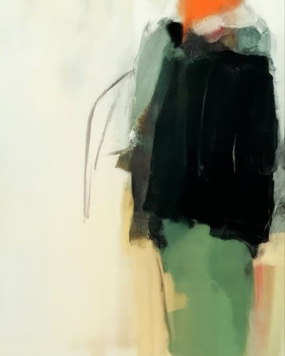 abstract werk in zwart, groen en oranje