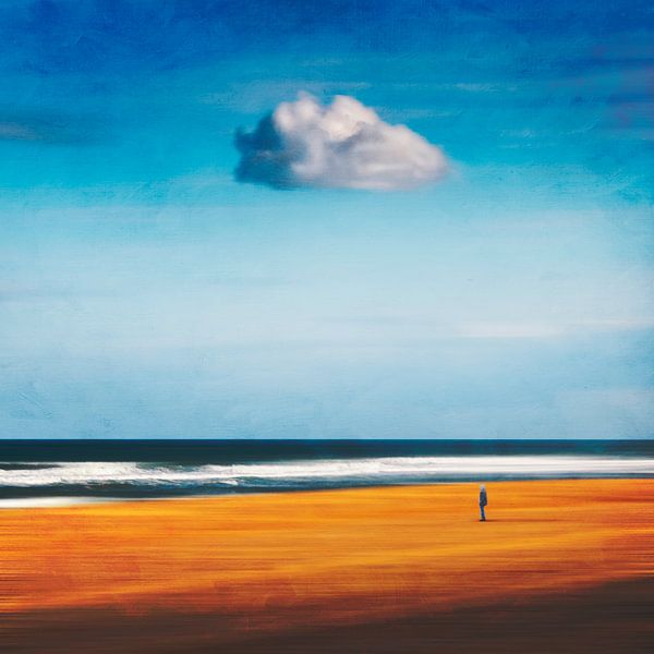Abstract strandtafereel met eenzame wolk van Dirk Wüstenhagen