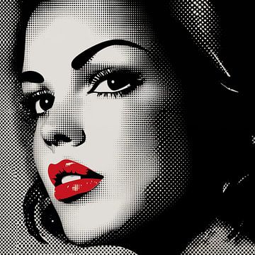Zwart wit portret met een touch of red van Koffie Zwart