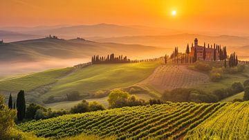 Sunrise among Tuscan vineyards by Vlindertuin Art