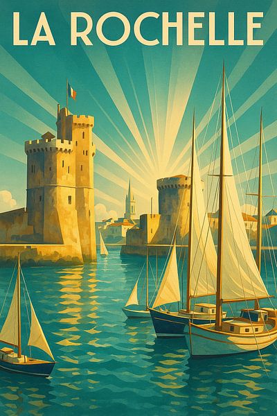 Affiche Art déco de La Rochelle - Port et tours par Travel Shop
