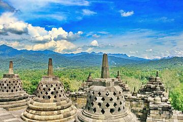 Stupas and Dagobas at Borobudur by Eduard Lamping