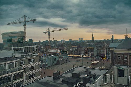 De Grote Markt in Groningen tijdens het Blauwe Uur - Magische Stadsfotografie Wanddecoratie