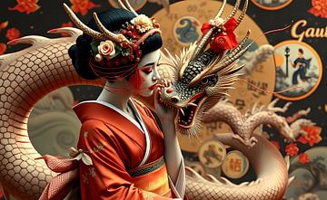 Geisha met draak van Egon Zitter