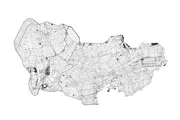 Waterkaart van Westfriesland in Zwart-Wit van Maps Are Art