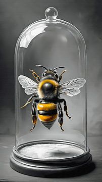 Biene in Glasglocke minimalistisches Stillleben von Maud De Vries