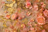 Abstract painting, earth tones, pastel pink and gold