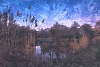 Teich in der Segbroeklaan am Abend, Den Haag. Effekt der Aquarellmalerei
