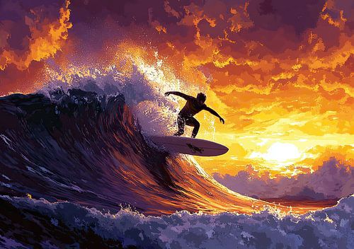 Surf Poster Beach Sea - Pixel Art
