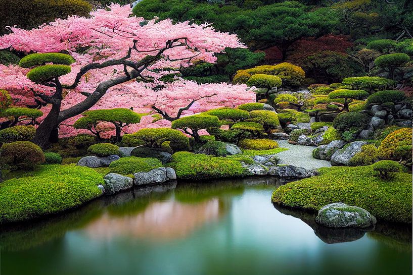See mit blühenden Baum in einem Japanischen Garten von Animaflora PicsStock
