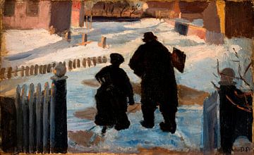 Michael Ancher auf dem Weg zu seinem Atelier in Begleitung der Organistin Helene Christensen, Anna A
