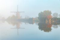 Les moulins à vent de Kinderdijk dans la brume du matin