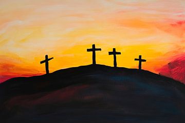 Kruissilhouetten voor zonsondergang van Poster Art Shop