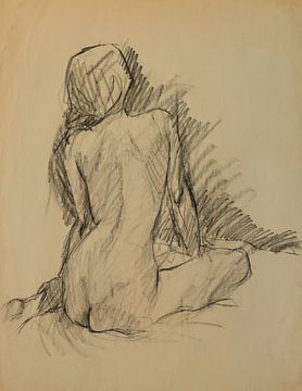 Female nude, nude study 2, charcoal drawing by Paul Nieuwendijk