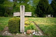 Wooden cross at a grave in a cemetery of the city of Magdeburg by Heiko Kueverling thumbnail