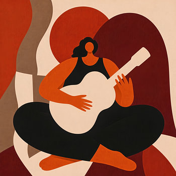 Sitzender Musiker mit Gitarre