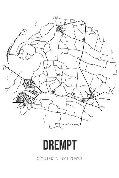 Drempt (Gueldre) | Carte | Noir et blanc par Affiches de lieux