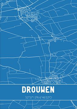 Blauwdruk | Landkaart | Drouwen (Drenthe) van MijnStadsPoster