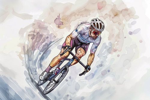 Tekening, aquarel, sport, wielrennen