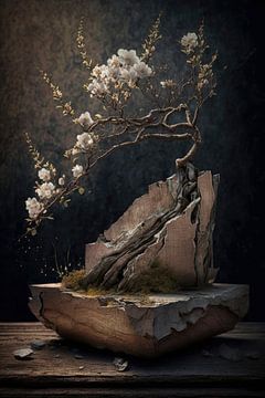 Surrealistische bonsai boom met bloesem van Digitale Schilderijen