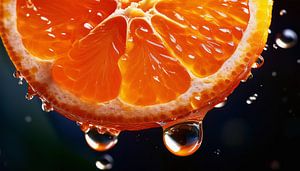 Detaillierte Nahaufnahme einer frischen Orangenscheibe