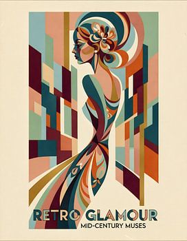 Retro Glamour Mid-Century Muze in levendige elegantie