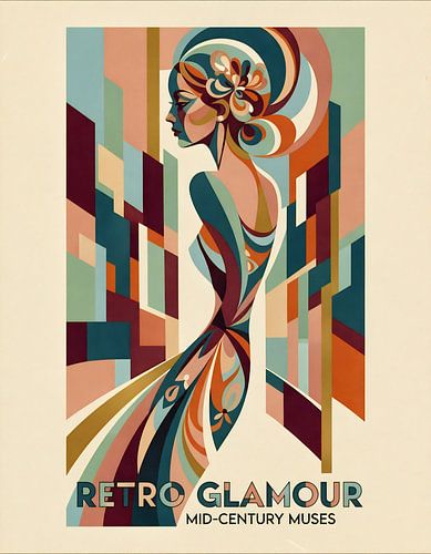 Retro Glamour Mid-Century Muze in levendige elegantie