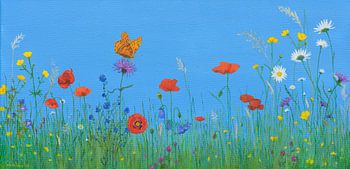 Blumenwiese mit Schmetterling, Acrylbild von Marlies Huijzer