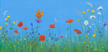 Flower meadow with butterfly, acrylic painting by Marlies Huijzer