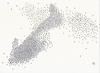 Spreeuwenzwerm, abstract, tekening, stippen